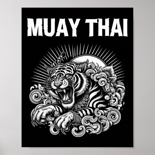Muay Thai Taal Tattoo Tijger Brul Kickboksen Th Poster (Voorkant)