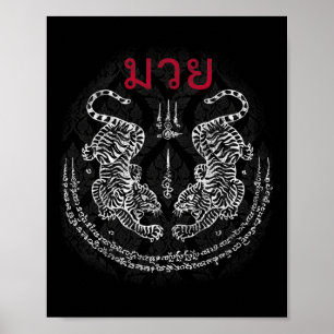 Muay Thai Tijger Sak Yant Spirituele Kickboksen Th Poster