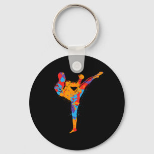 Muay Thai Vechtkunst Kleurrijke Kickboxer Jongens Sleutelhanger