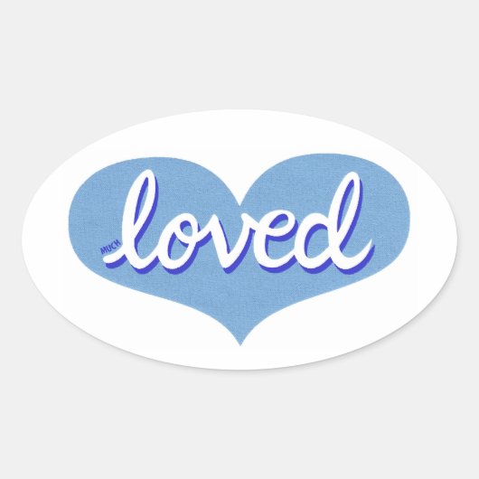 Much Loved - blauw liefdeshart - Ovale Sticker (Voorkant)