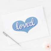 Much Loved - blauw liefdeshart - Ovale Sticker (Envelop)