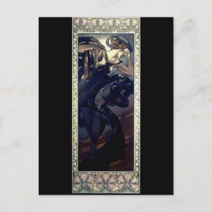 mucha art deco nachtster zwarte jurk briefkaart