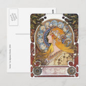 Mucha Art Nouveau Briefkaart - Zodiac - La Plume (Voorkant / Achterkant)