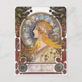Mucha Art Nouveau Briefkaart - Zodiac - La Plume (Voorkant)
