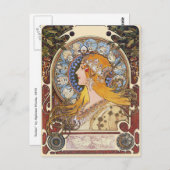 Mucha Art Nouveau Briefkaart - Zodiac - La Plume (Voorkant / Achterkant)