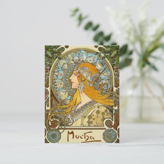 Mucha Art Nouveau Briefkaart - Zodiac - La Plume (Staand voorkant)