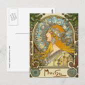 Mucha Art Nouveau Briefkaart - Zodiac - La Plume (Voorkant / Achterkant)