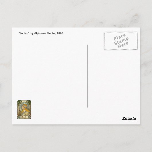 Mucha Art Nouveau Briefkaart - Zodiac - La Plume (Achterkant)
