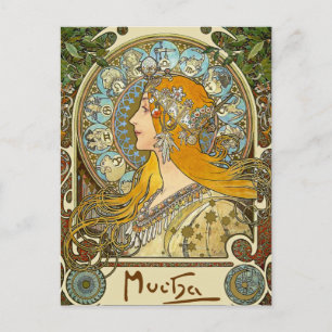 Mucha Art Nouveau Briefkaart - Zodiac - La Plume