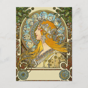 Mucha Art Nouveau Briefkaart - Zodiac - La Plume