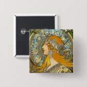 Mucha Art Nouveau Button - Zodiac - La Plume (Voorkant /achterkant)