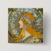 Mucha Art Nouveau Button - Zodiac - La Plume (Voorkant)
