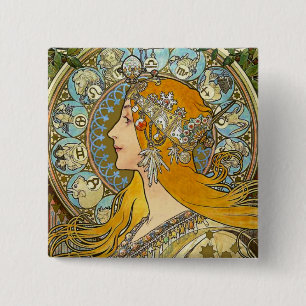 Mucha Art Nouveau Button - Zodiac - La Plume