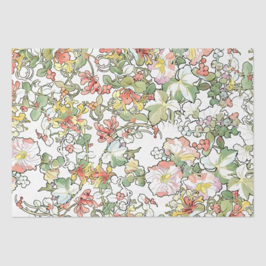 Mucha Art Nouveau Hollyhock Floral Tissue Paper Tissuepapier (Voorkant)