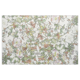 Mucha Art Nouveau Hollyhock Flowers Fabric Stof