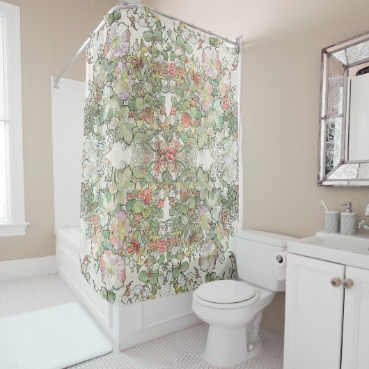 Mucha Art Nouveau Hollyhock Flowers Shower Curtain Douchegordijn (In situ)