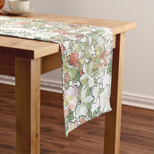 Mucha Art Nouveau Hollyhock Flowers Table Runner Lange Tafelloper (Voorbeeld)