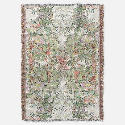 Mucha Art Nouveau Hollyhock Flowers Throw Blanket Deken (Voorkant Verticaal)