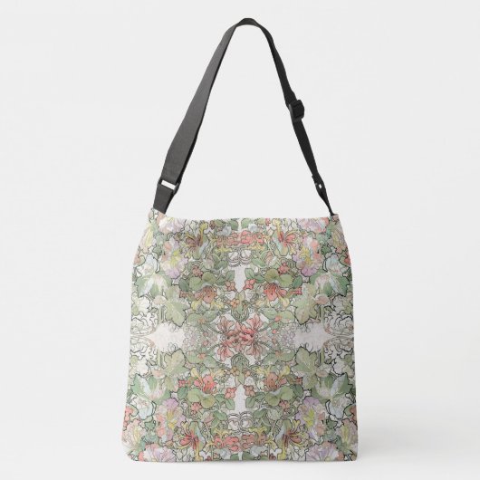 Mucha Art Nouveau Hollyhock Honeysuckle Floral Crossbody Tas (Achterkant)