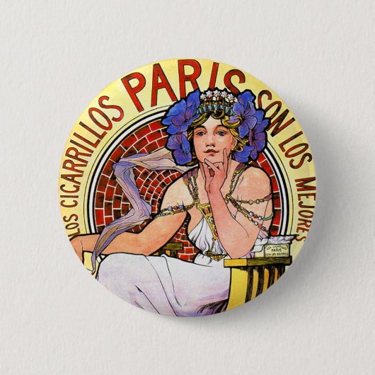 Mucha Art Nouveau Illustratie Ronde Button 5,7 Cm (Voorkant)