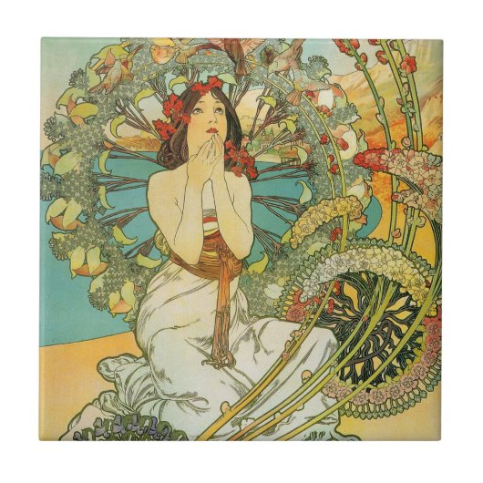 Mucha Art Nouveau Monte Carlo Ceramic Tile Tegeltje (Voorkant)
