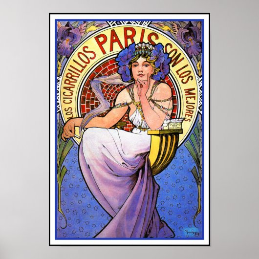 Mucha Art Nouveau Poster: Los Cigarrillos Paris Poster (Voorkant)