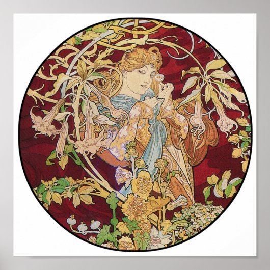 Mucha Art Nouveau Poster print: Vrouw met madelief (Voorkant)
