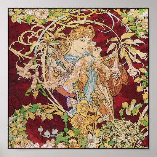 Mucha Art Nouveau Poster print: Vrouw met madelief (Voorkant)