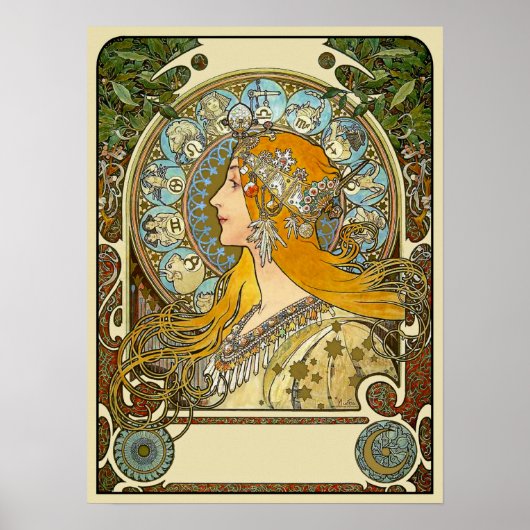 Mucha Art Nouveau Poster - Zodiac - La Plume (Voorkant)