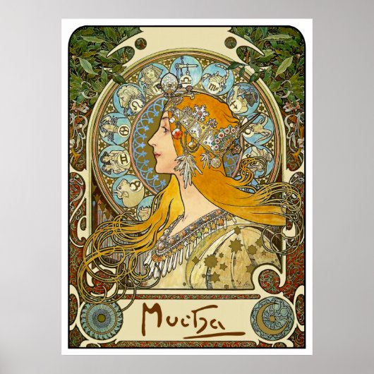 Mucha Art Nouveau Poster - Zodiac - La Plume (Voorkant)