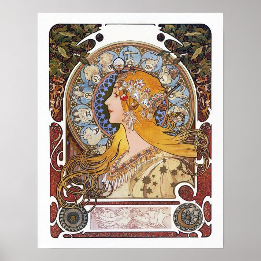Mucha Art Nouveau Poster - Zodiac - La Plume (Voorkant)