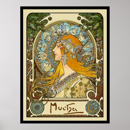 Mucha Art Nouveau Poster - Zodiac - La Plume (Voorkant)