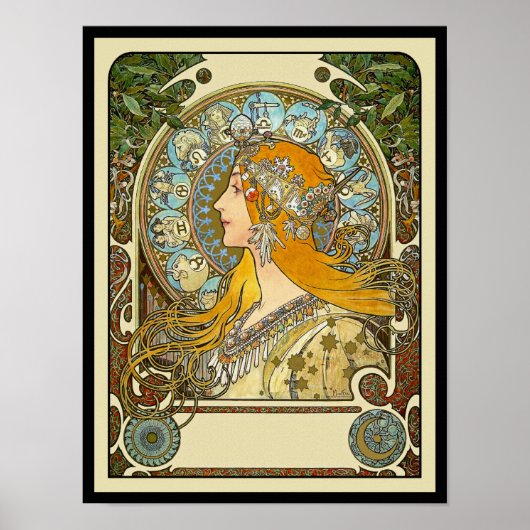 Mucha Art Nouveau Poster - Zodiac - La Plume (Voorkant)