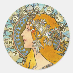 Mucha Art Nouveau Poster - Zodiac - La Plume Ronde Sticker