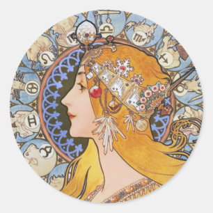 Mucha Art Nouveau Poster - Zodiac - La Plume Ronde Sticker