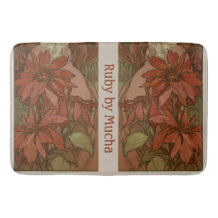 Mucha Art Nouveau Rode Poinsettia Bloempatroon Badmat