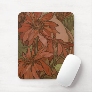 Mucha Art Nouveau Rode Poinsettia Bloempatroon Muismat