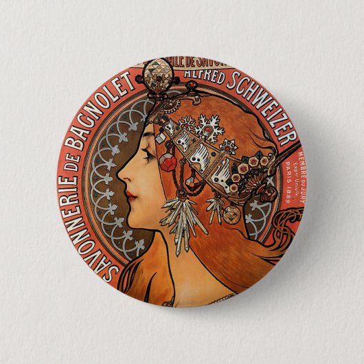 Mucha - Art Nouveau Ronde Button 5,7 Cm (Voorkant)
