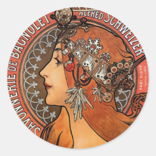 Mucha - Art Nouveau Ronde Sticker