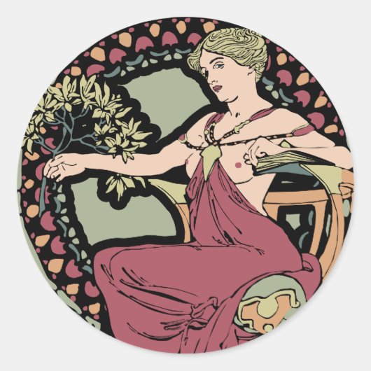 Mucha art nouveau ronde sticker (Voorkant)