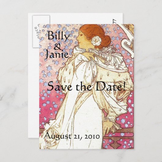 Mucha Art Nouveau Save the Date Briefkaart (Voorkant / Achterkant)