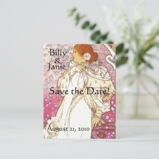 Mucha Art Nouveau Save the Date Briefkaart (Staand voorkant)