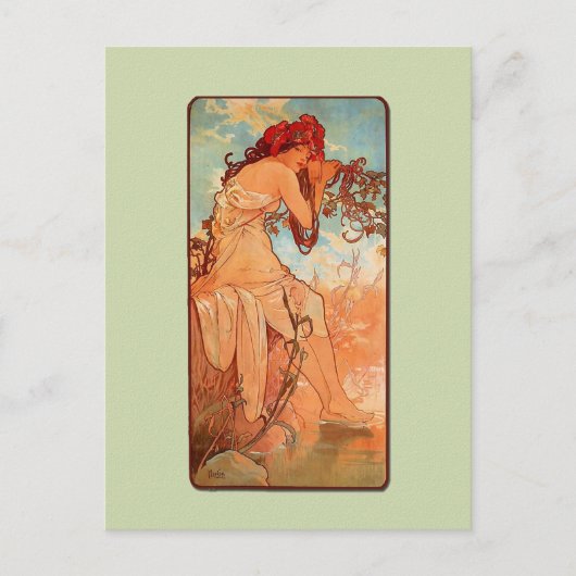 Mucha Art Nouveau Summer Briefkaart (Voorkant)