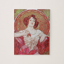 Mucha Art Nouveau Vintage Rode Elegante Robijn Dam