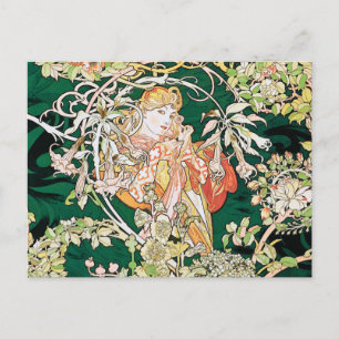 Mucha Art Nouveau: Vrouw met Daisy Briefkaart