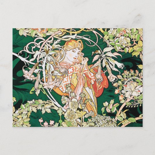 Mucha Art Nouveau: Vrouw met Daisy Briefkaart (Voorkant)
