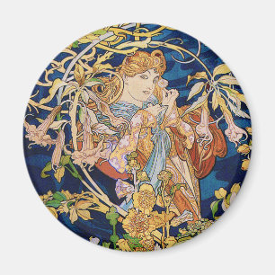 Mucha Art Nouveau: Vrouw met Daisy Magneet