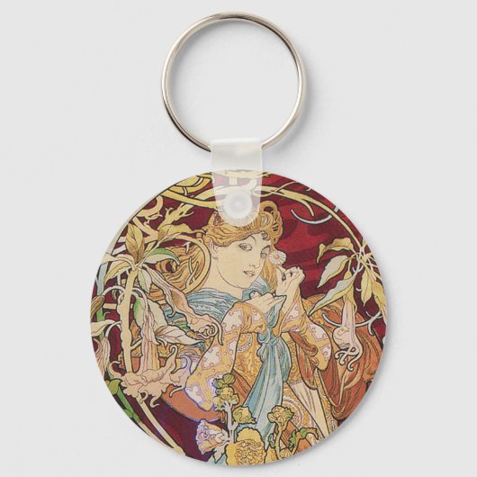 Mucha Art Nouveau: Vrouw met Daisy Sleutelhanger (Voorkant)