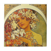 Mucha Art Nouveau-vrouw met leugens Tegeltje (Voorkant)