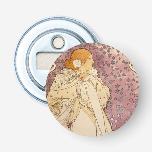 Mucha Art Nouveau Woman Beauty Button Flesopener (Voorkant)